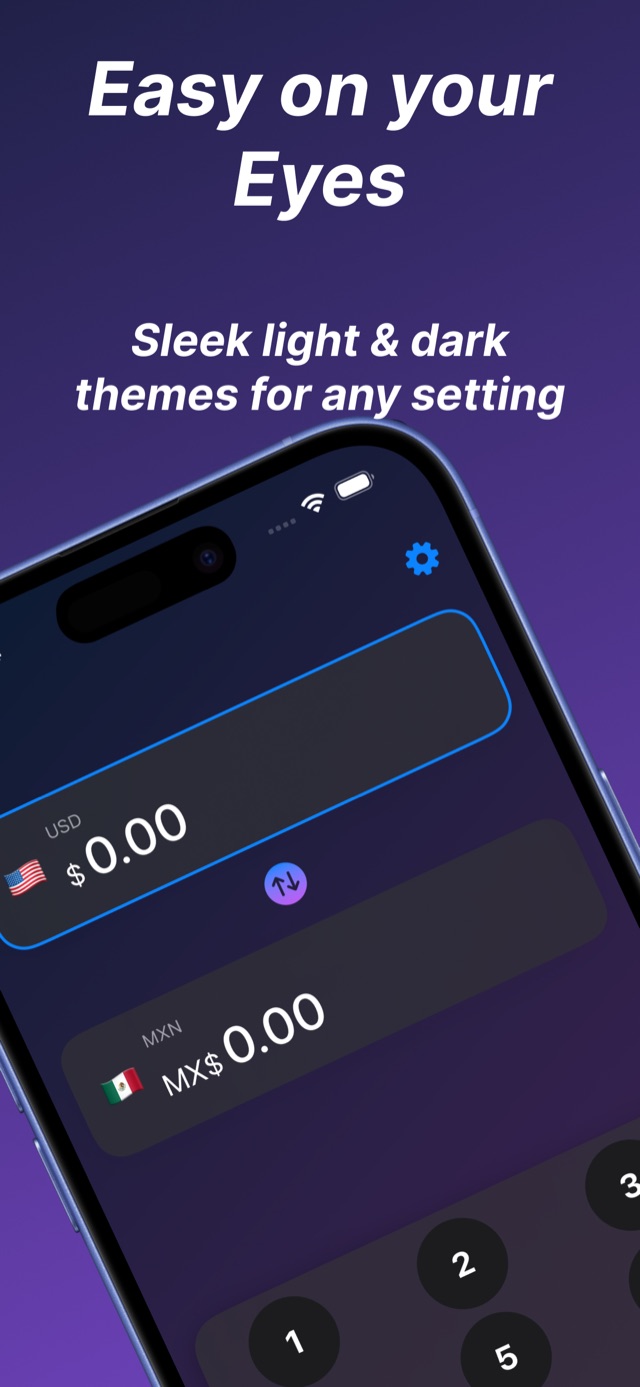 Dark mode currency converter interface on iPhone